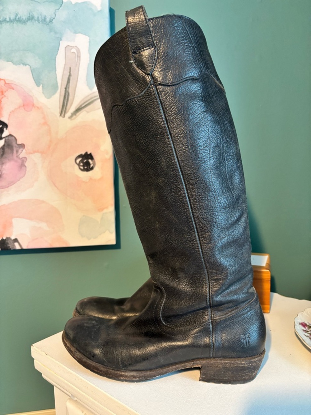 Tall Black Leather Riding Boots